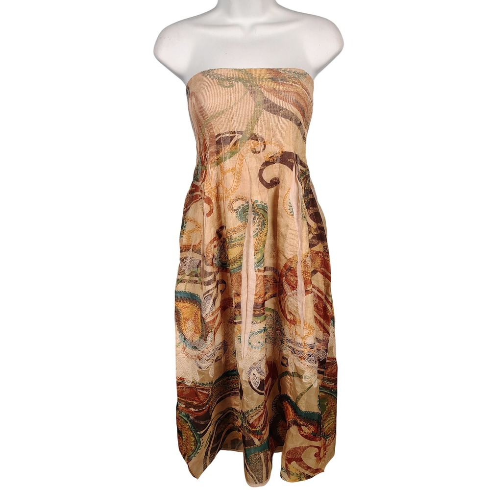 Lapis Womens OS Strapless Paisley Midi Dress Multicolor Smocked Boho Fairycore